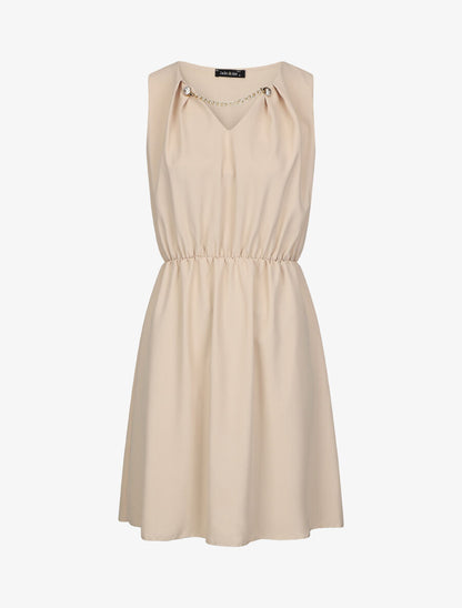 Robe courte sans manches à chaîne - Beige - 1