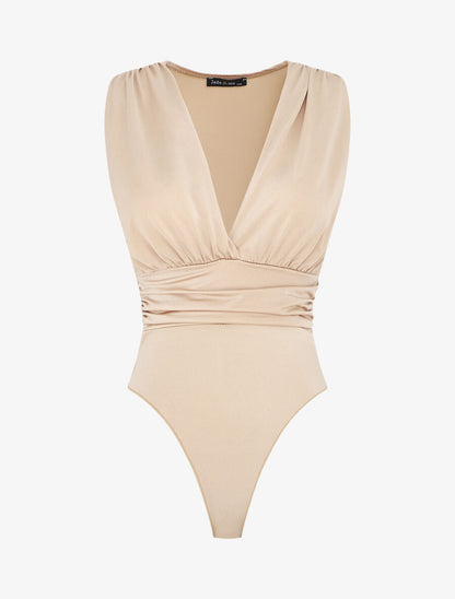Body uni à col cache-coeur - Beige - 4