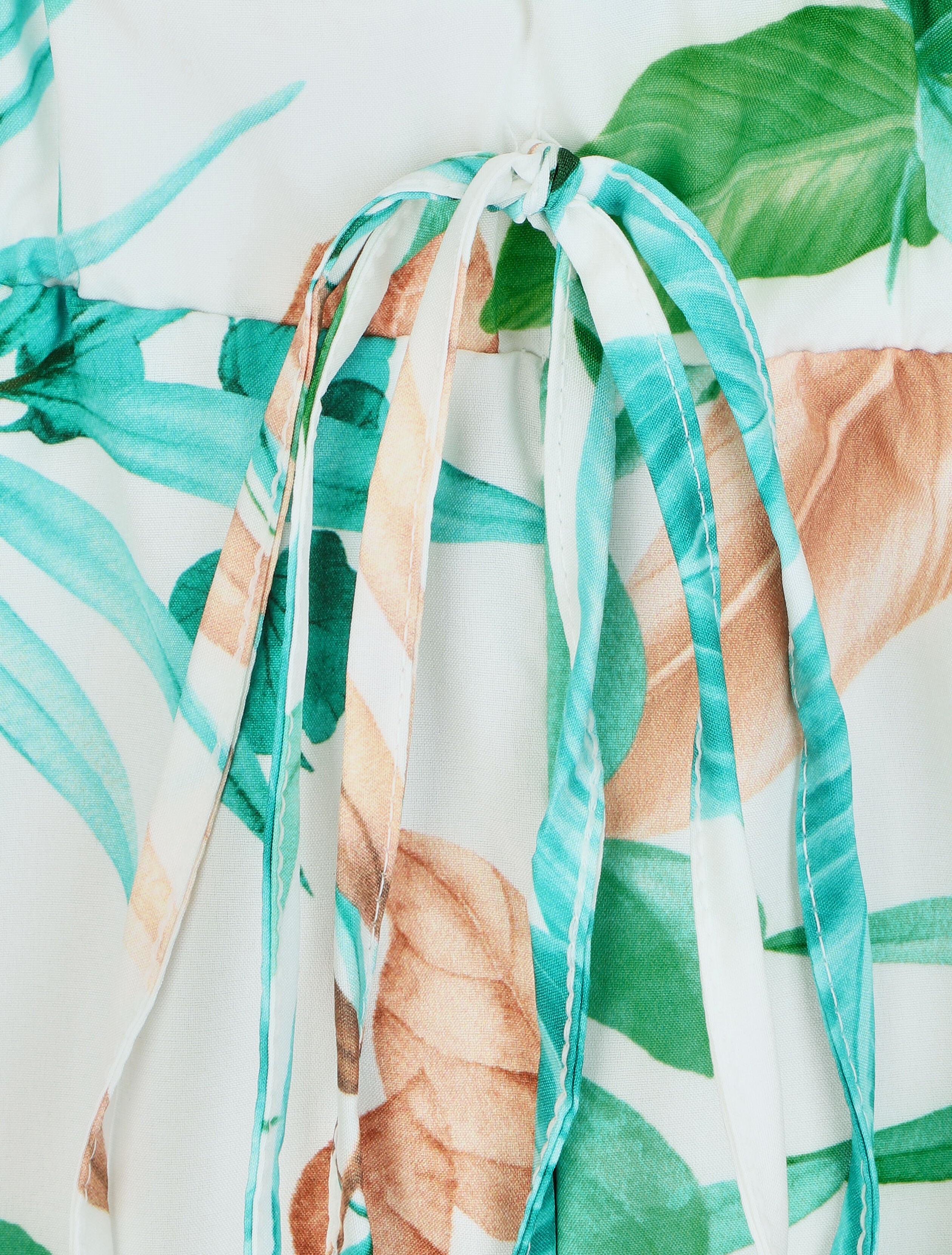 Combishort imprimé fleurs tropicales à taille élastiquée - Blanc - 3