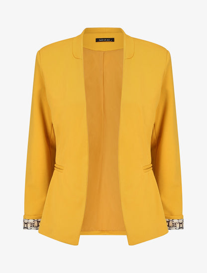 Blazer manches à revers imprimé - Moutarde - 1