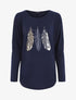 Pull ample à imprimé plumes irisées - Marine - 1