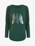 Pull ample à imprimé plumes irisées - Vert sapin - 1