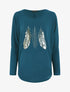Pull ample à imprimé plumes irisées - Bleu canard - 1