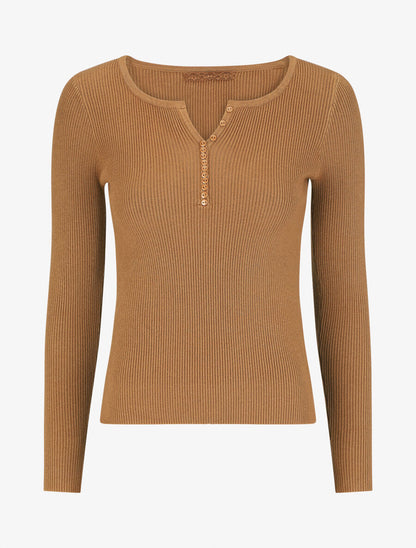 Pull côtelé manches longues - Camel - 1