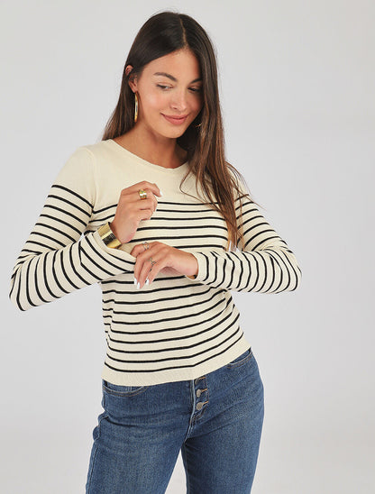 Pull marinière manches longues - Beige - 4