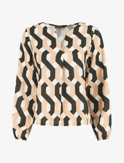 Blouse droite imprimé graphique - Beige - 1