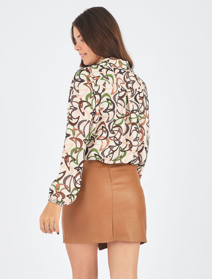 Top cache-coeur imprimé graphique - Beige - 6