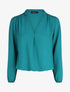 Blouse droite unie à manches longues et col V - Bleu canard - 6