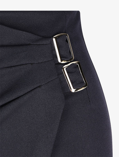 Jupe crayon taille haute style portefeuille - Marine - 3