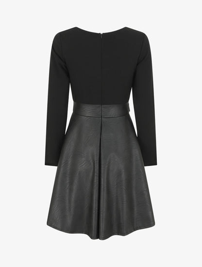 Robe patineuse simili manches longues - Noir - 2