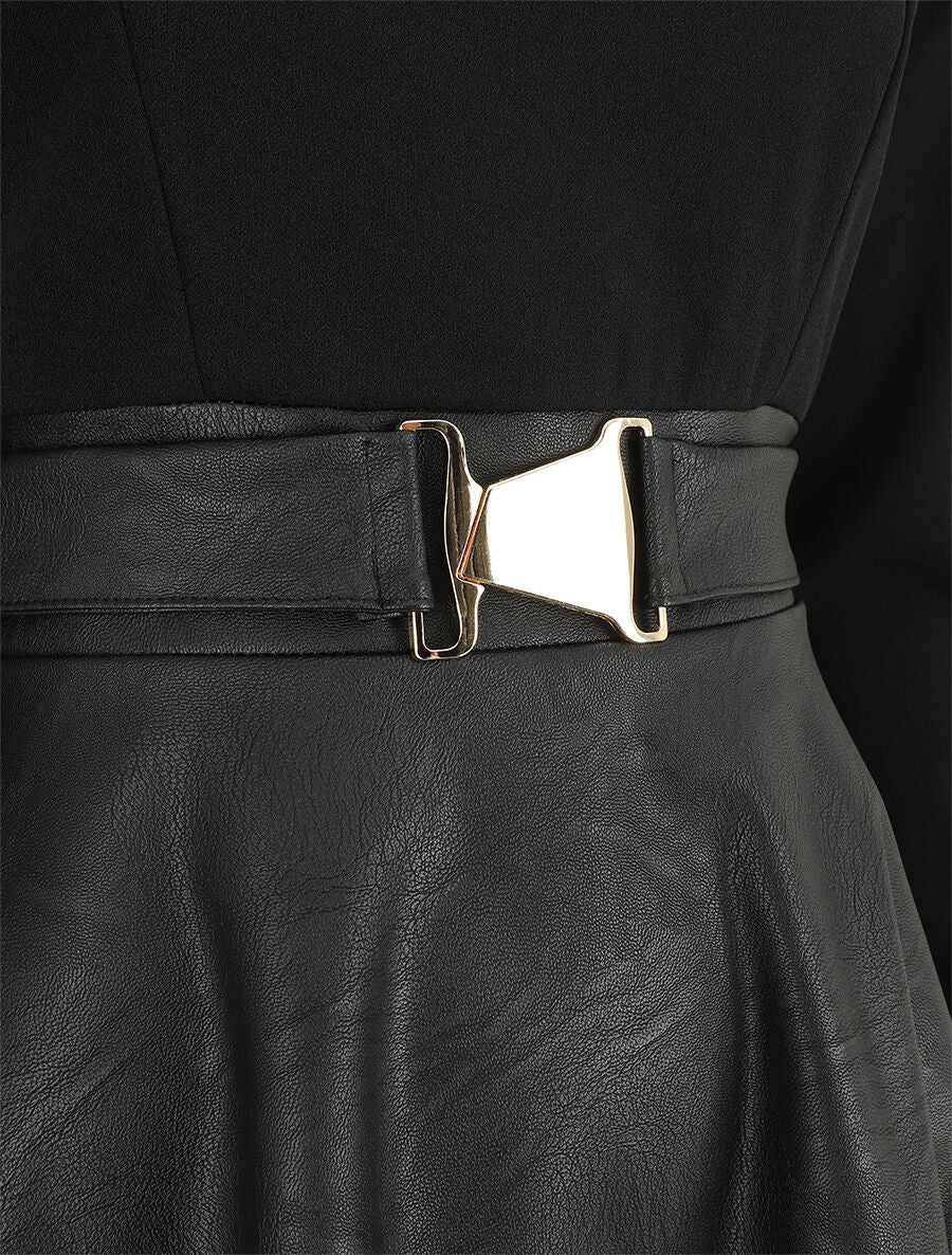 Robe patineuse simili manches longues - Noir - 3