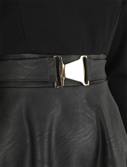 Robe patineuse simili manches longues - Noir - 3