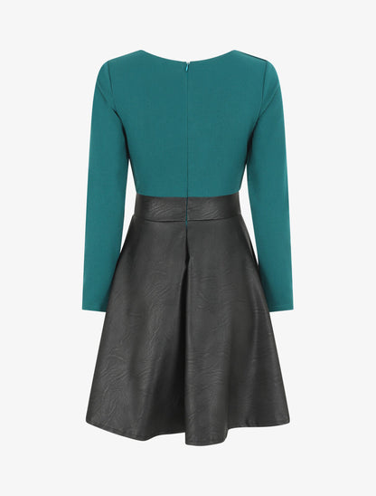 Robe patineuse simili manches longues - Bleu canard - 2