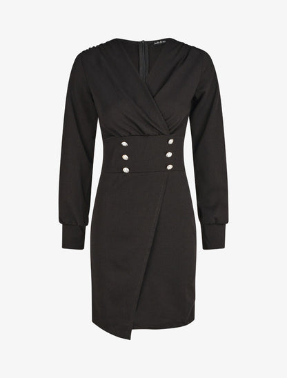 Robe courte ajustée à manches longues - Noir - 1