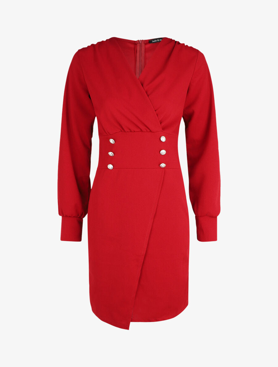 Robe courte ajustée à manches longues - Rouge - 1