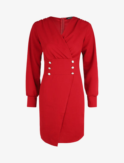 Robe courte ajustée à manches longues - Rouge - 1