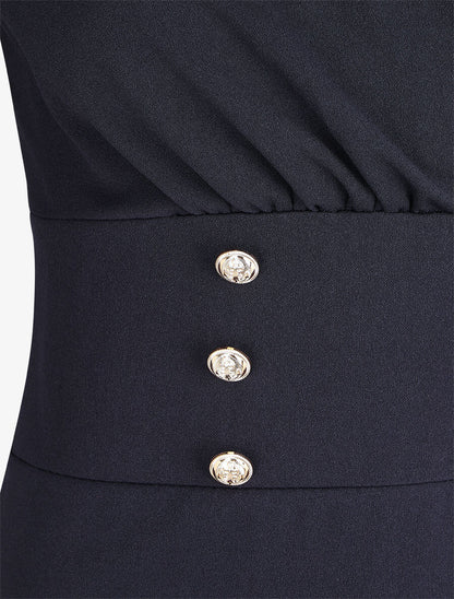 Robe courte ajustée à manches longues - Marine - 3