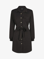 Robe chemise courte manches longues - Noir - 1