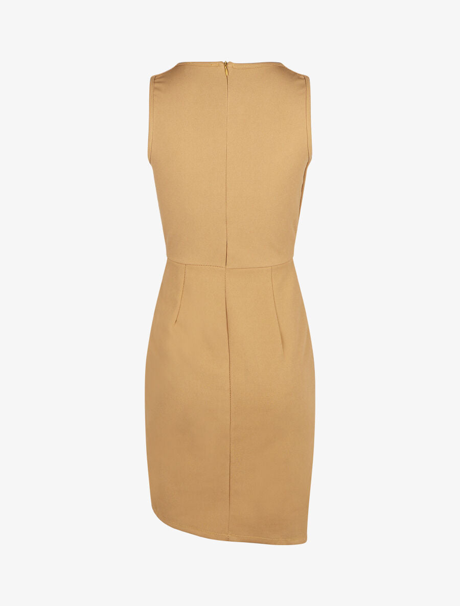 Robe courte drapée sans manches - Camel - 2