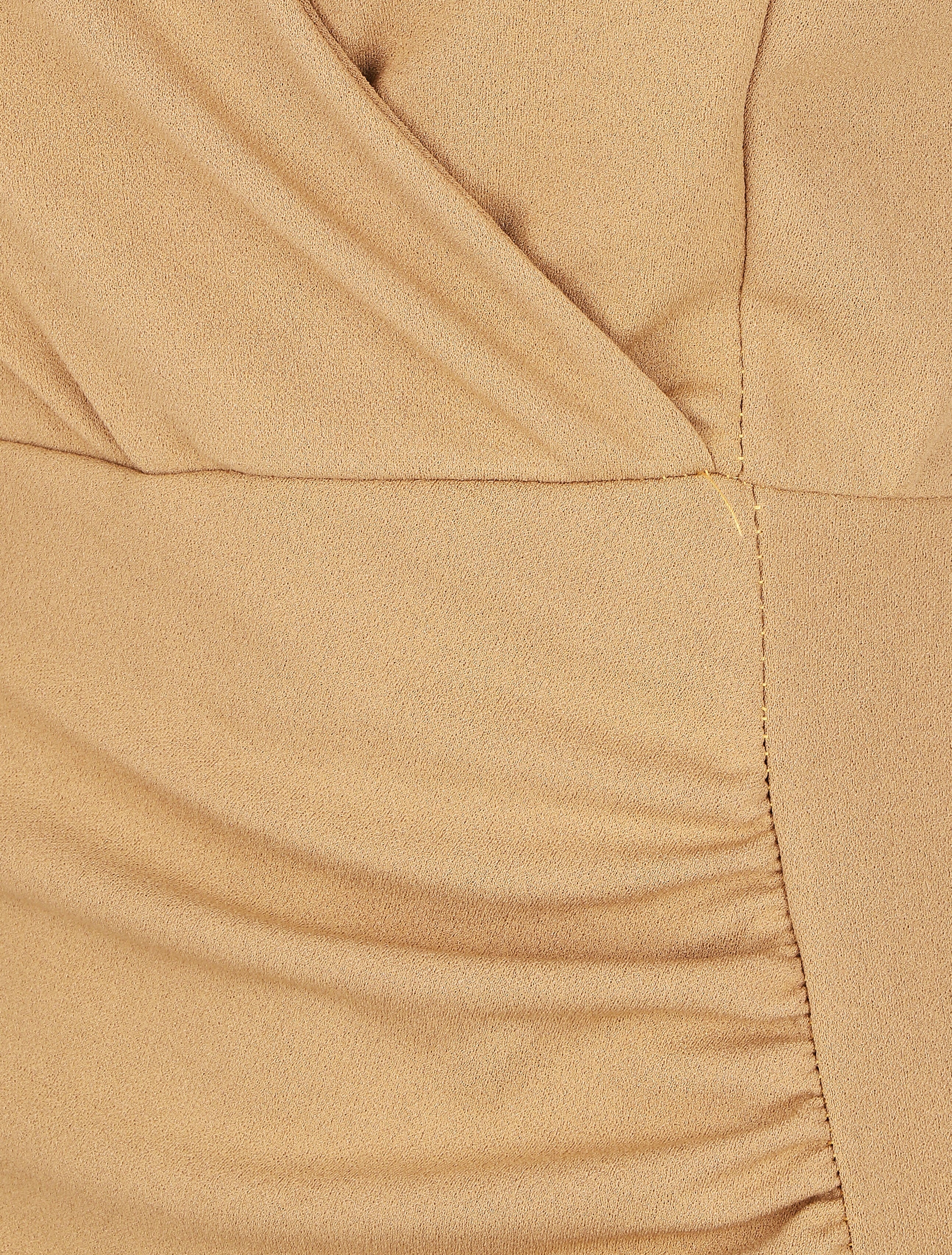 Robe courte drapée sans manches - Camel - 3