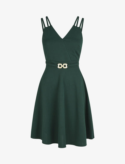 Robe droite à empiècement métal - Vert sapin - 6