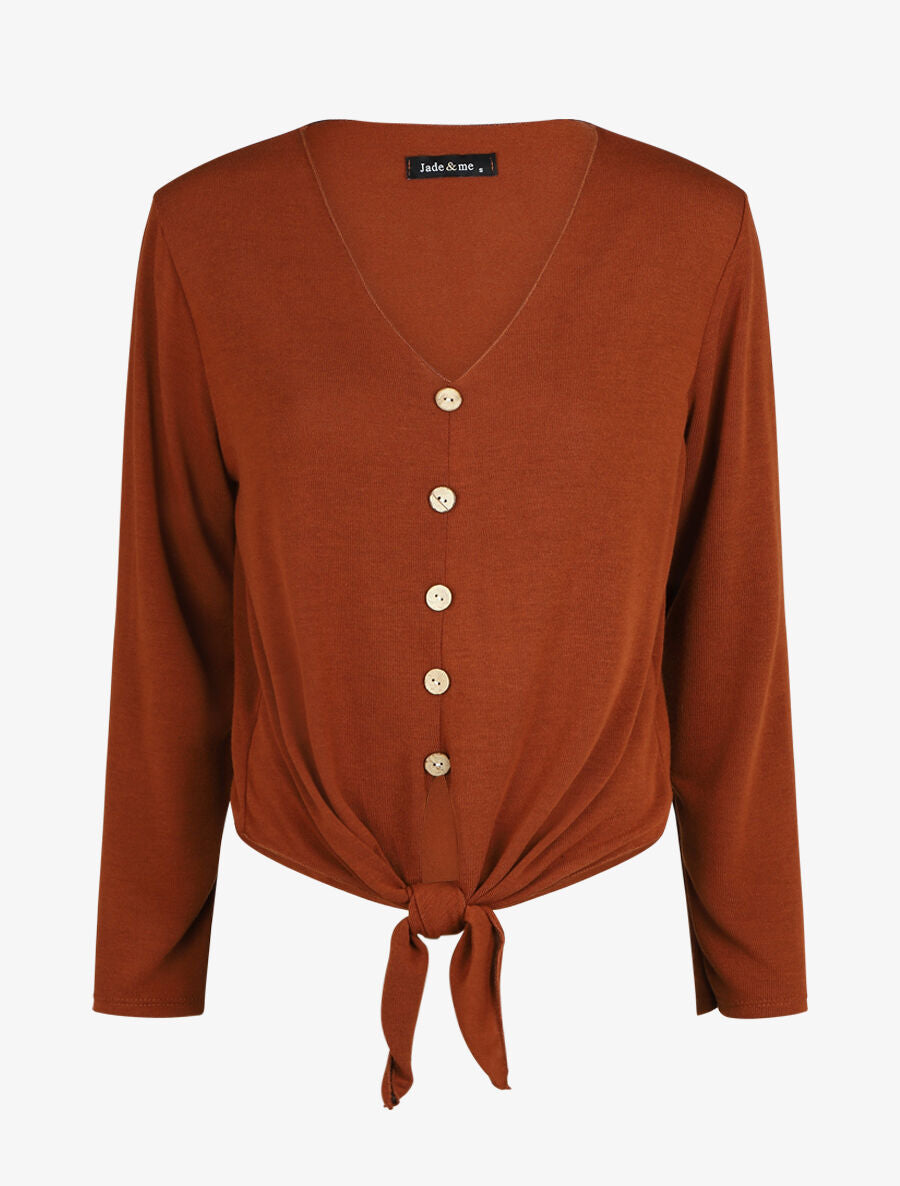 Pull fin à noeud coupe droite - Marron - 4