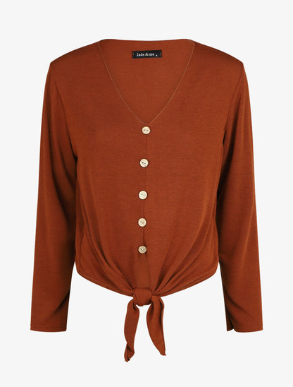 Pull fin à noeud coupe droite - Marron - 4