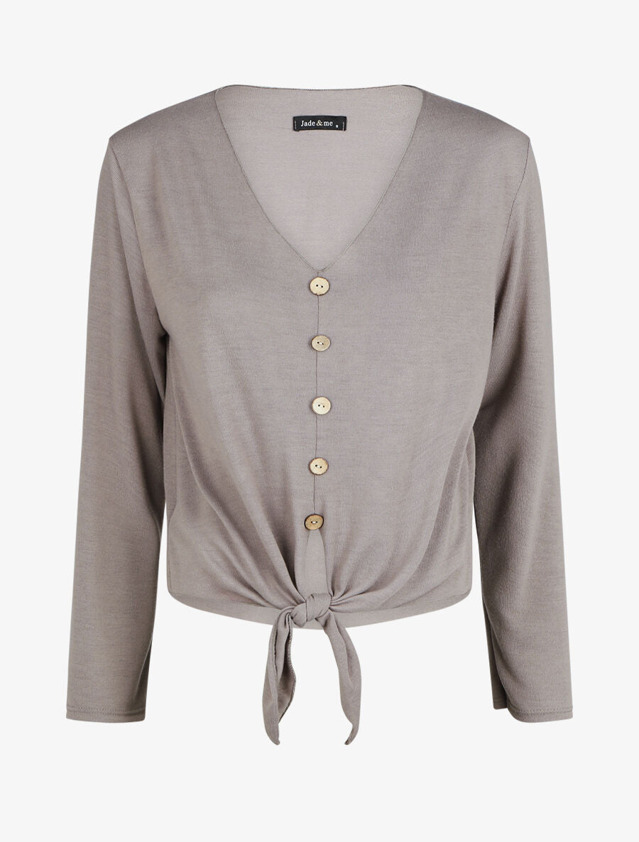 Pull fin à noeud coupe droite - Taupe - 1