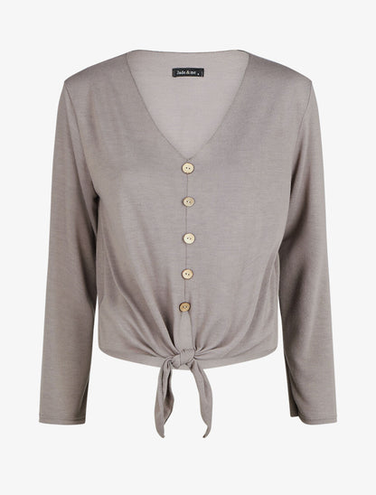 Pull fin à noeud coupe droite - Taupe - 1