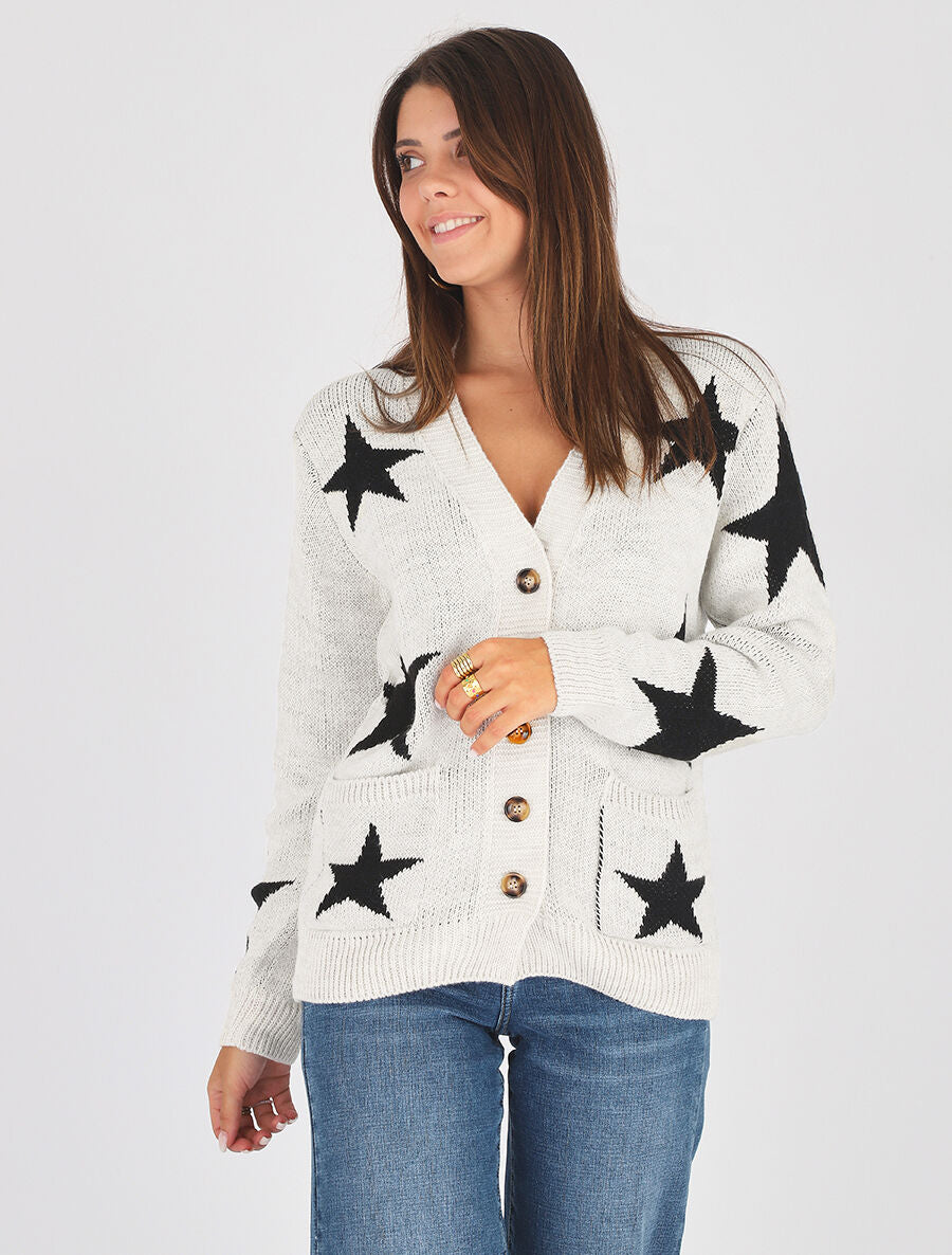 Gilet droit motif étoiles - Beige - 4