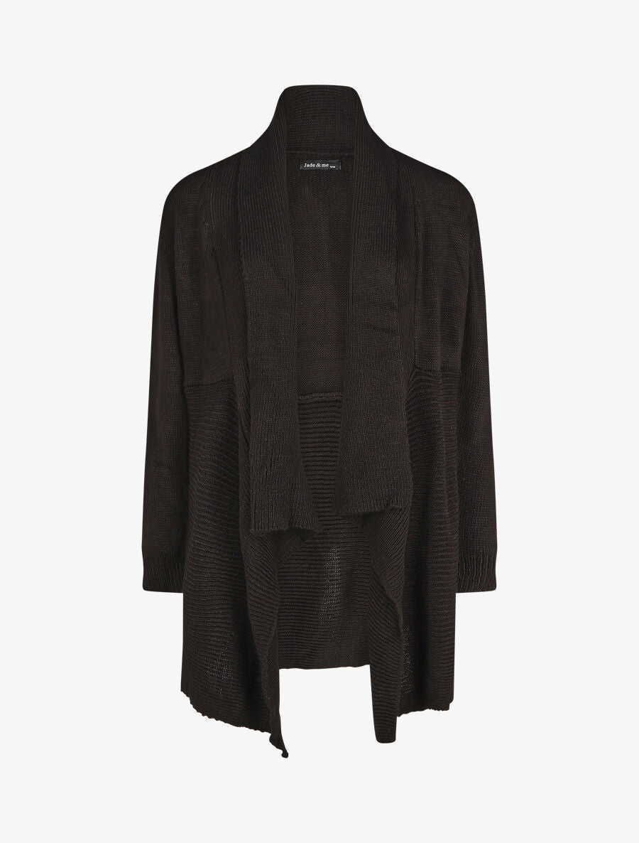 Gilet mi-long col châle - Noir - 1