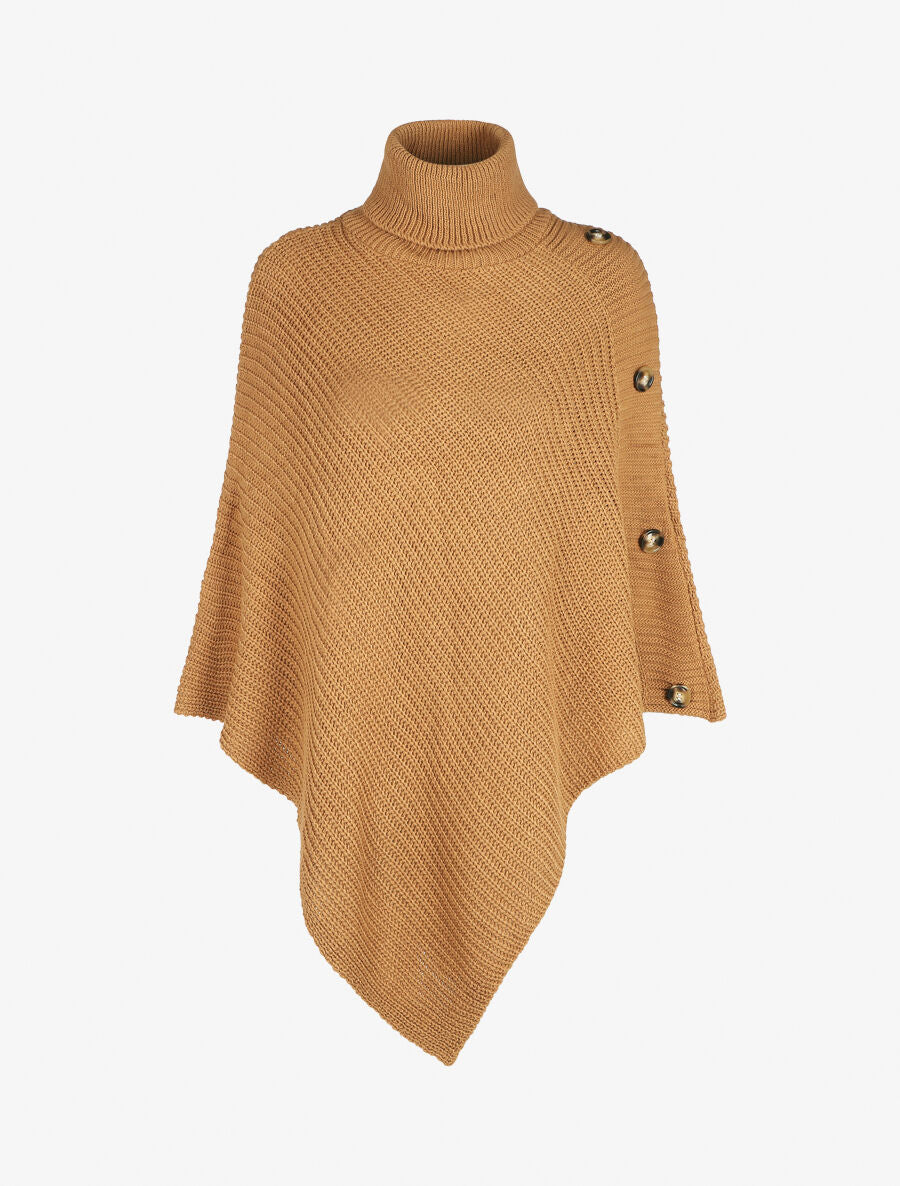 Poncho col roulé à boutons - Camel - 1