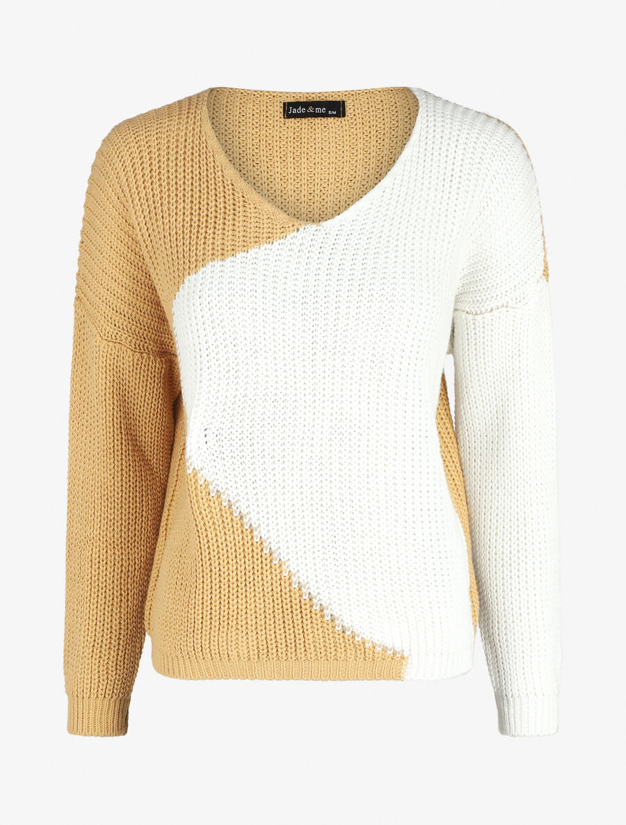 Pull droit bicolore - Beige/blanc - 1