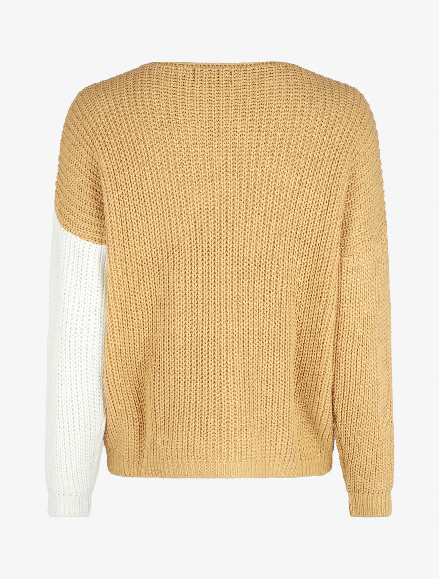 Pull droit bicolore - Beige/blanc - 2