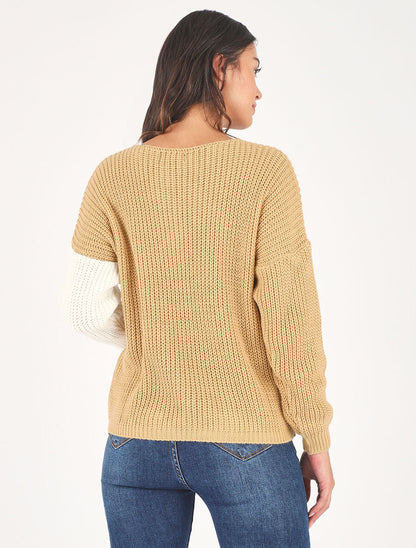 Pull droit bicolore - Beige/blanc - 5