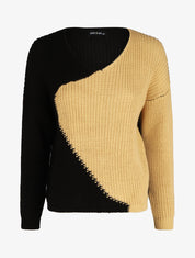 Pull droit bicolore - Noir/camel - 7