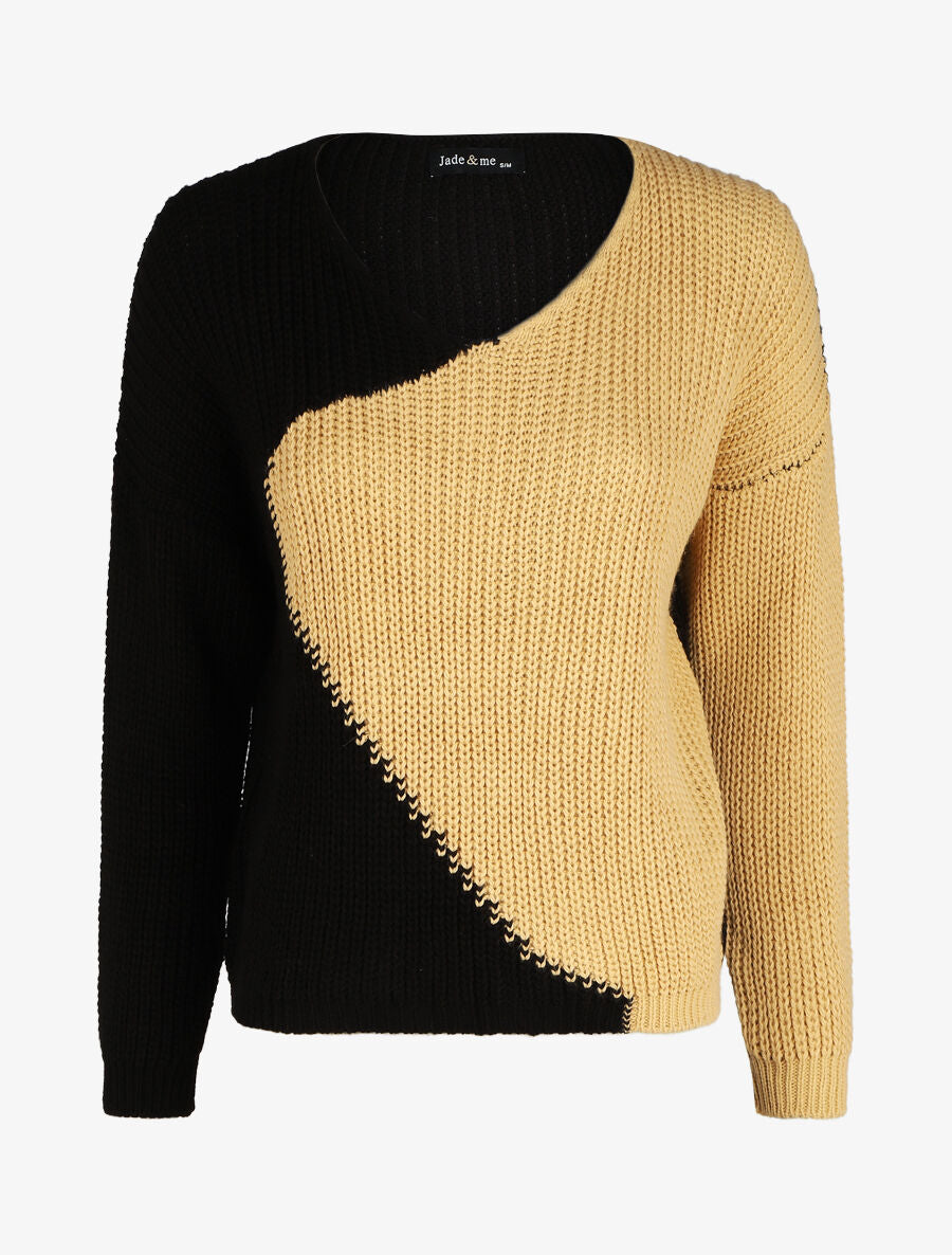 Pull droit bicolore - Noir/camel - 7