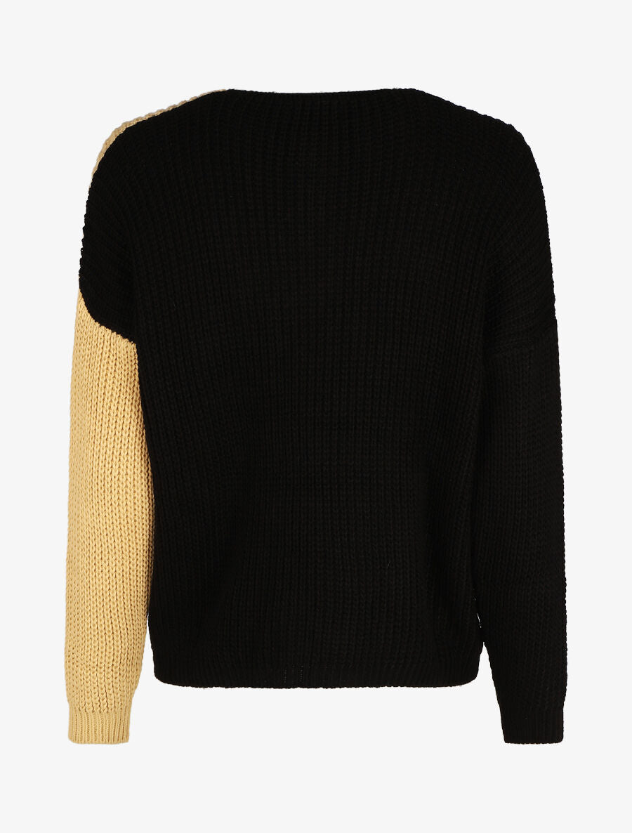 Pull droit bicolore - Noir/camel - 2