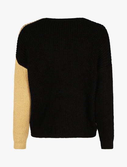 Pull droit bicolore - Noir/camel - 2