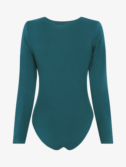 Body uni à col V drapé - Bleu canard - 2