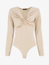 Body uni à col V drapé - Beige - 1