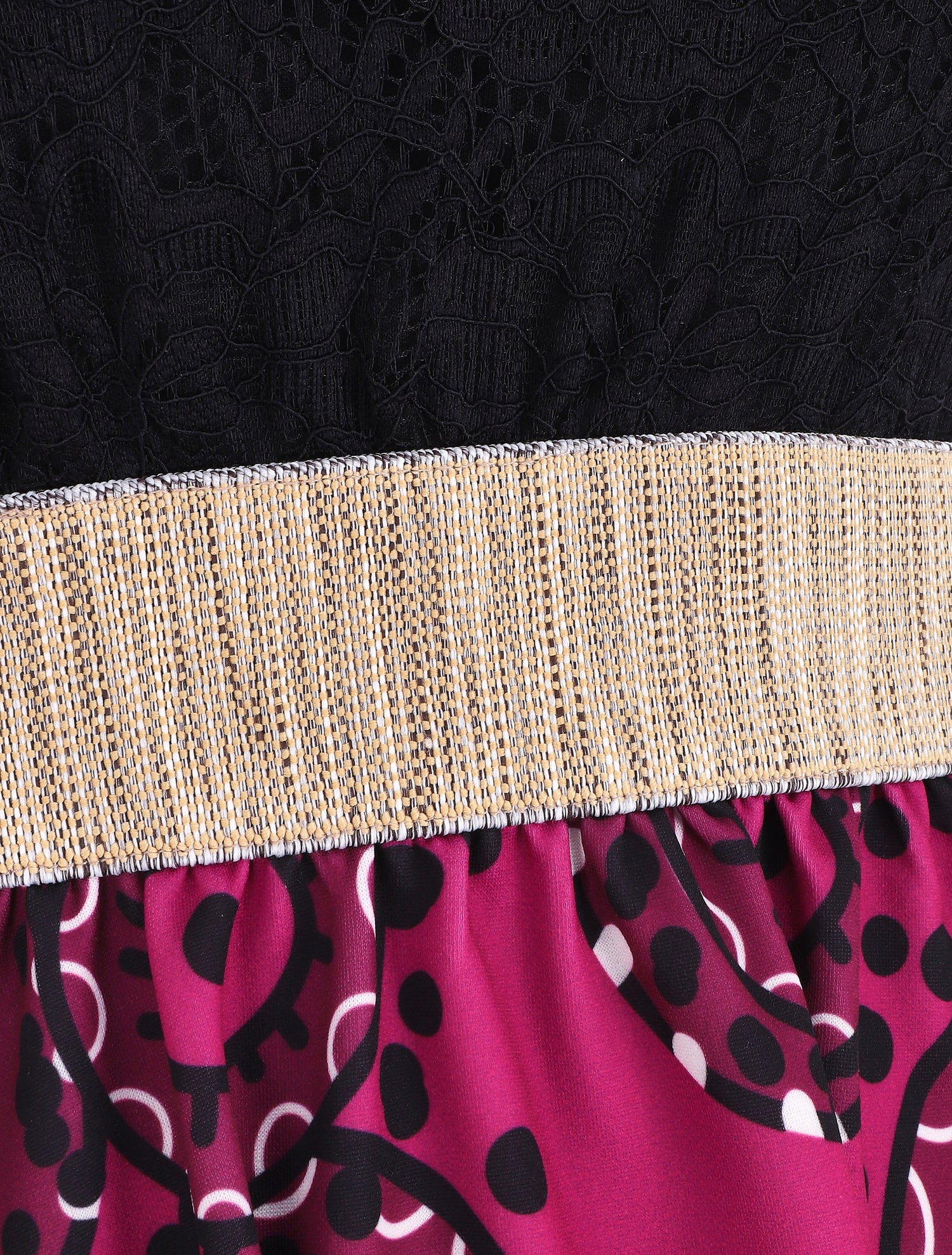 Robe évasée imprimé graphique et dentelle - Prune - 3