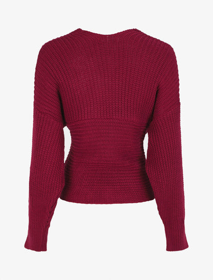 Pull croisé manches longues - Prune - 2