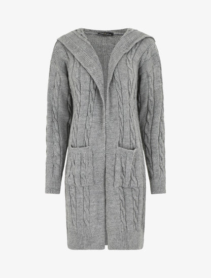 Gilet long à capuche - Gris - 1