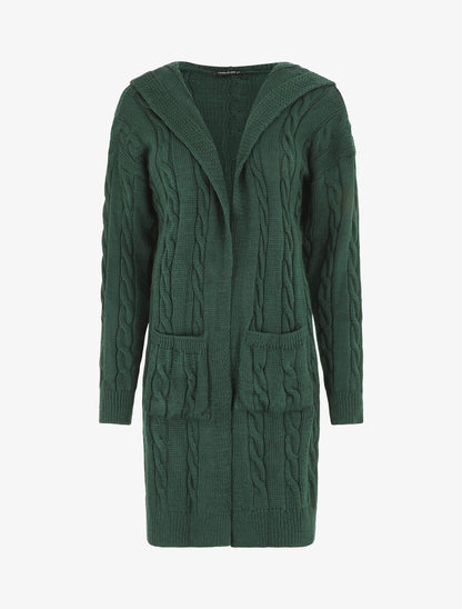 Gilet long à capuche - Vert foncé - 1