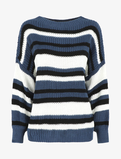 Pull loose à rayures - Bleu - 6