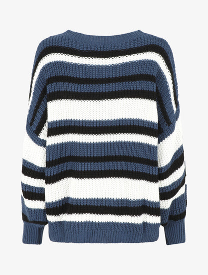 Pull loose à rayures - Bleu - 2