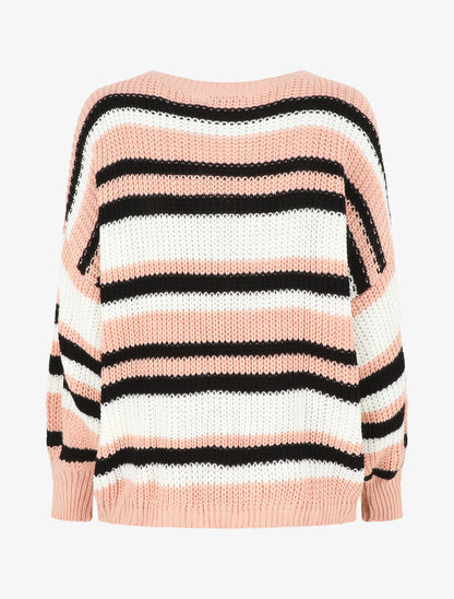 Pull loose à rayures - Rose - 2
