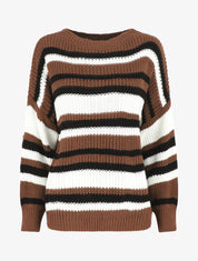 Pull loose à rayures - Marron - 1