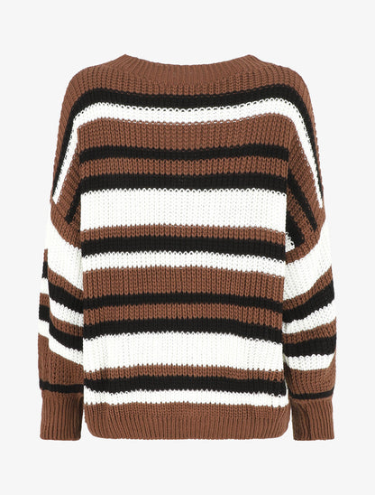 Pull loose à rayures - Marron - 2